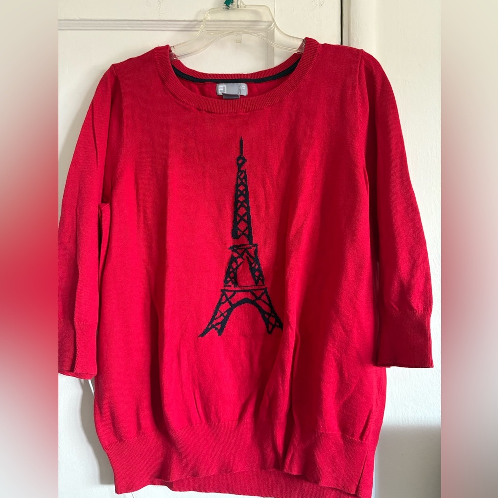 JCPenney Red Sweater with Eiffel Tower Design
